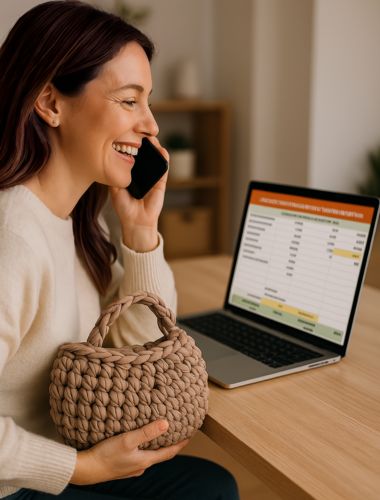 Mujer sonriente hablando por celu por su nuevo estilo